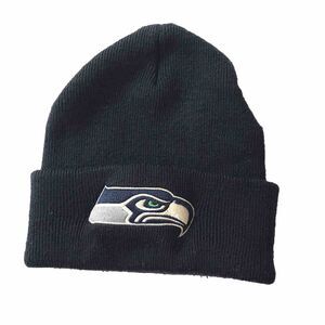 KC Caps Seattle Seahawks Knitted Cuff Beanie Hat Blue Gray Logo NFL Football EUC